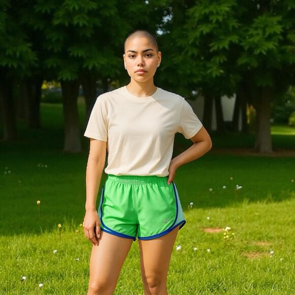 Nike Dri-FIT Women's Running Shorts M Medium Green Blue Trim Lined Inner Pocket - Picture 10 of 12